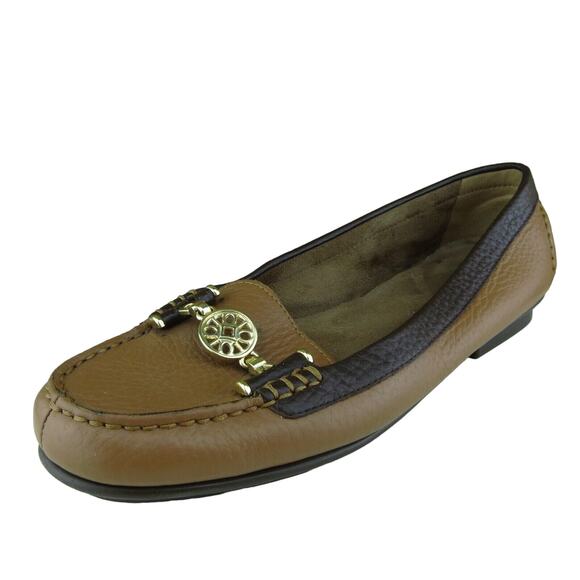 Aerosoles Women Moccasin Shoes Nuwlywed Brown Leather Slip‎ On Size 9 Medium - Picture 1 of 7